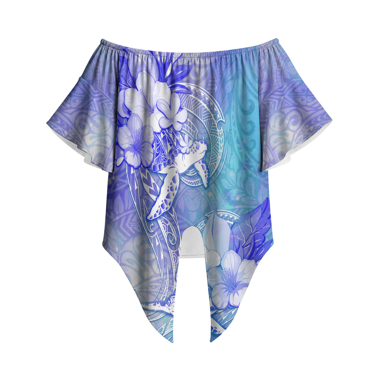 Couple Blue Sea Turtle Heart Love Off Shoulder Wrap Waist Top LT05 Blue - Polynesian Pride
