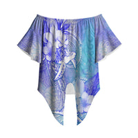 Couple Blue Sea Turtle Heart Love Off Shoulder Wrap Waist Top LT05 Blue - Polynesian Pride