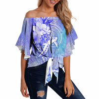 Couple Blue Sea Turtle Heart Love Off Shoulder Wrap Waist Top LT05 - Polynesian Pride