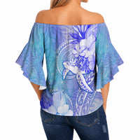 Couple Blue Sea Turtle Heart Love Off Shoulder Wrap Waist Top LT05 - Polynesian Pride