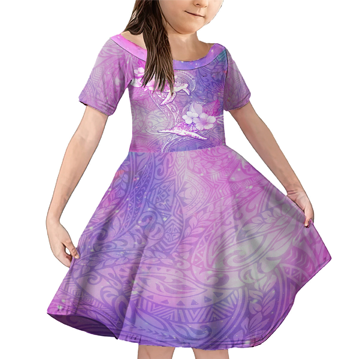 Couple Sea Turtle Love Give Us A Fairytale Family Matching Mermaid Dress and Hawaiian Shirt LT05 Daughter's Dress Pink - Polynesian Pride