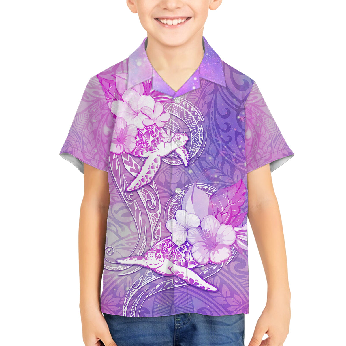 Couple Sea Turtle Love Give Us A Fairytale Family Matching Summer Maxi Dress and Hawaiian Shirt LT05 Son's Shirt Pink - Polynesian Pride