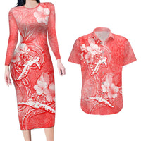 Polynesia Sea Turtle Couple Couples Matching Long Sleeve Bodycon Dress and Hawaiian Shirt Happy Valentine Day Red LT05 Red - Polynesian Pride
