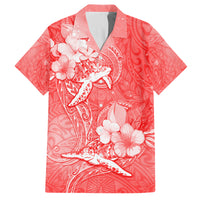 Polynesia Sea Turtle Couple Family Matching Long Sleeve Bodycon Dress and Hawaiian Shirt Happy Valentine Day Red LT05 Dad's Shirt - Short Sleeve Red - Polynesian Pride