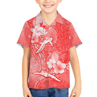 Polynesia Sea Turtle Couple Family Matching Short Sleeve Bodycon Dress and Hawaiian Shirt Happy Valentine Day Red LT05 Son's Shirt Red - Polynesian Pride