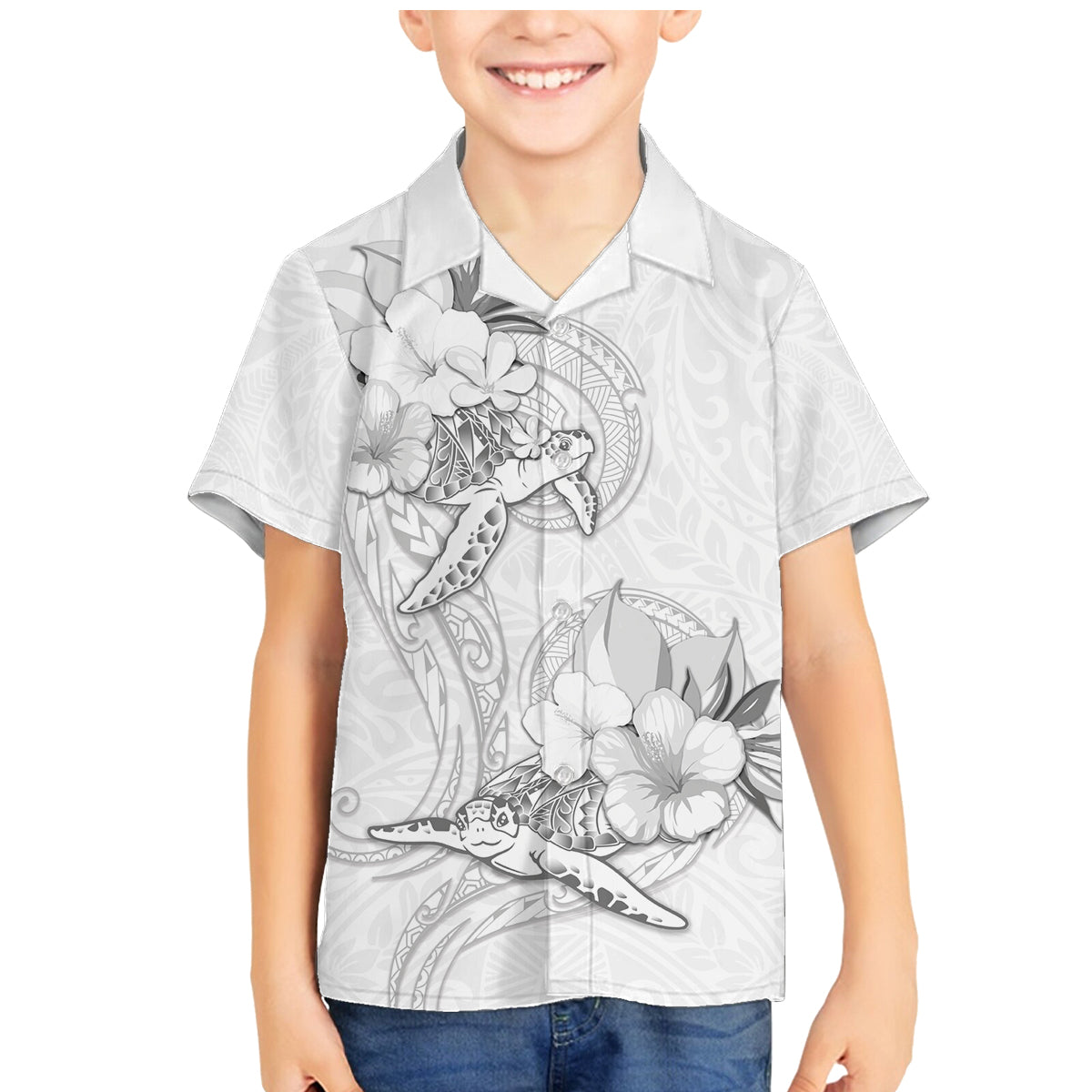 Polynesia Sea Turtle Couple Family Matching Mermaid Dress and Hawaiian Shirt Happy Valentine Day White LT05 Son's Shirt White - Polynesian Pride