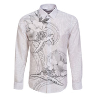 Polynesia Sea Turtle Couple Family Matching Puletasi Dress and Hawaiian Shirt Happy Valentine Day White LT05 Dad's Shirt - Long Sleeve White - Polynesian Pride