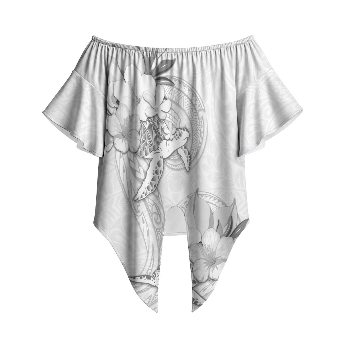Polynesia Sea Turtle Couple Off Shoulder Wrap Waist Top Happy Valentine Day White LT05 White - Polynesian Pride
