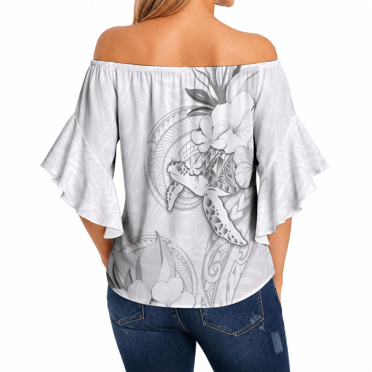 Polynesia Sea Turtle Couple Off Shoulder Wrap Waist Top Happy Valentine Day White LT05 - Polynesian Pride