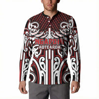 Custom Aotearoa Ngapuhi Button Sweatshirt Maori Tribal Pattern Mix Poutama