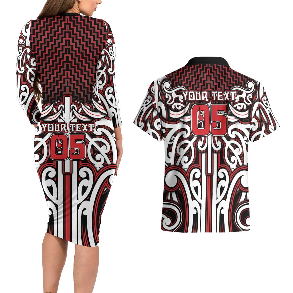 Custom Aotearoa Ngapuhi Couples Matching Long Sleeve Bodycon Dress and Hawaiian Shirt Maori Tribal Pattern Mix Poutama LT05 - Polynesian Pride