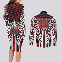 Custom Aotearoa Ngapuhi Couples Matching Long Sleeve Bodycon Dress and Long Sleeve Button Shirt Maori Tribal Pattern Mix Poutama LT05 - Polynesian Pride