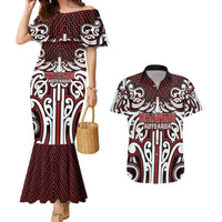 Custom Aotearoa Ngapuhi Couples Matching Mermaid Dress and Hawaiian Shirt Maori Tribal Pattern Mix Poutama LT05 Red - Polynesian Pride