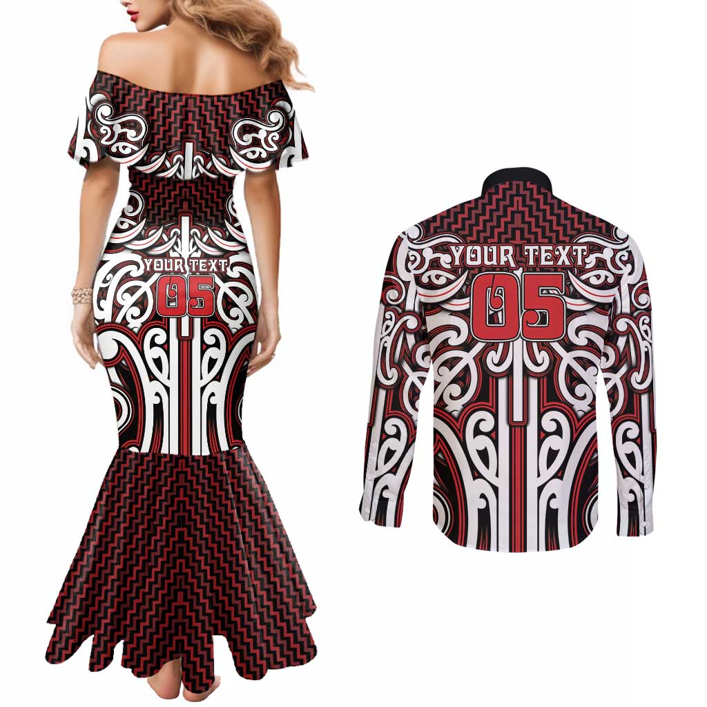 Custom Aotearoa Ngapuhi Couples Matching Mermaid Dress and Long Sleeve Button Shirt Maori Tribal Pattern Mix Poutama LT05 - Polynesian Pride