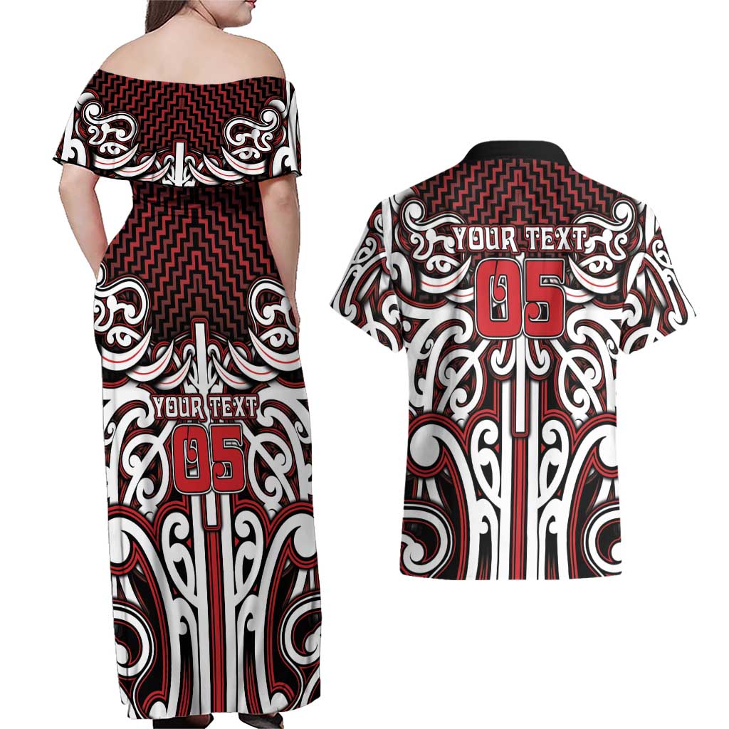 Custom Aotearoa Ngapuhi Couples Matching Off Shoulder Maxi Dress and Hawaiian Shirt Maori Tribal Pattern Mix Poutama LT05 - Polynesian Pride