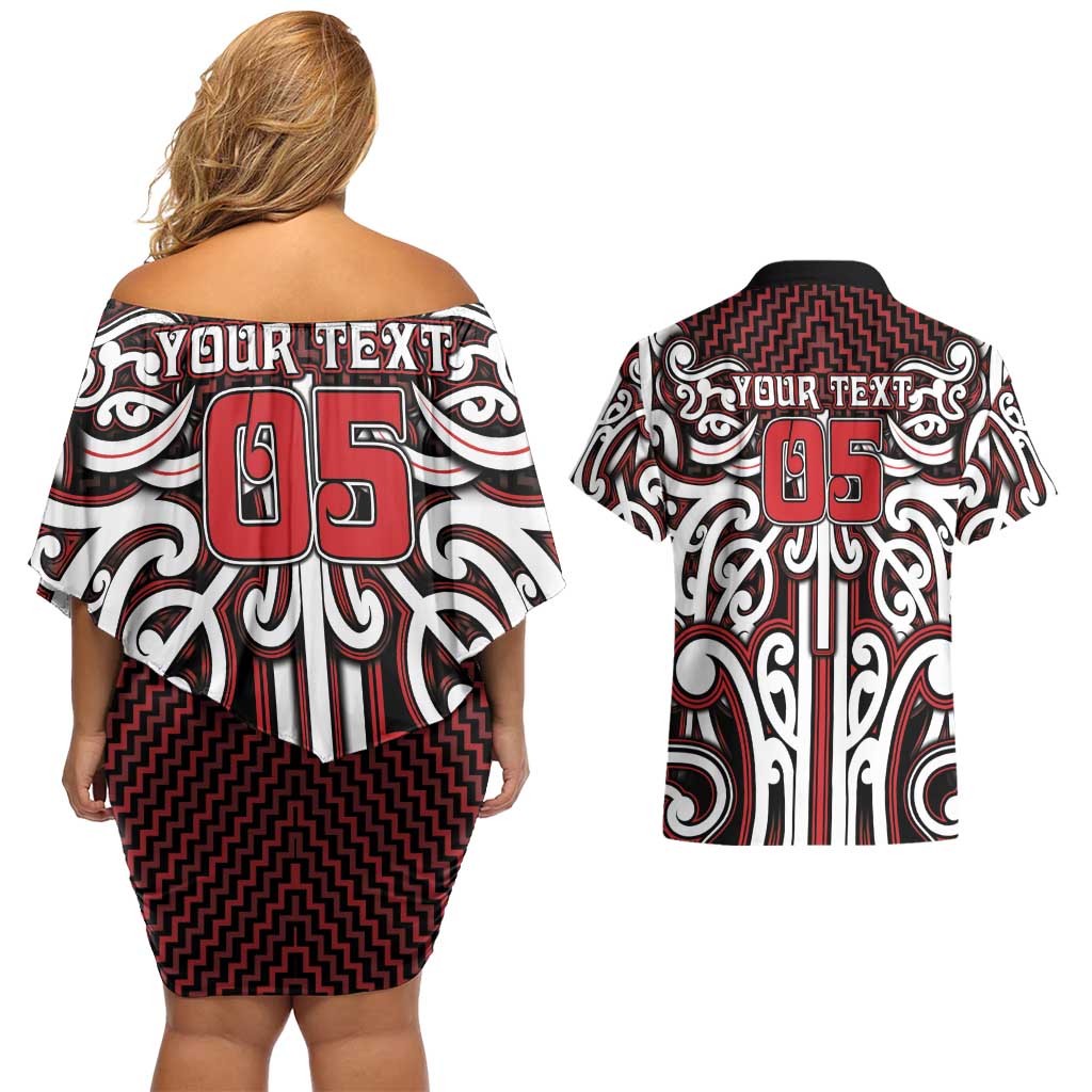 Custom Aotearoa Ngapuhi Couples Matching Off Shoulder Short Dress and Hawaiian Shirt Maori Tribal Pattern Mix Poutama LT05 - Polynesian Pride