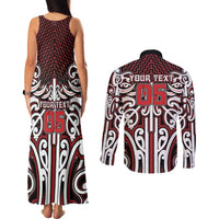 Custom Aotearoa Ngapuhi Couples Matching Tank Maxi Dress and Long Sleeve Button Shirt Maori Tribal Pattern Mix Poutama LT05 - Polynesian Pride