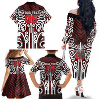 Custom Aotearoa Ngapuhi Family Matching Off The Shoulder Long Sleeve Dress and Hawaiian Shirt Maori Tribal Pattern Mix Poutama LT05 - Polynesian Pride