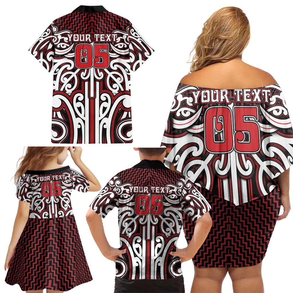 Custom Aotearoa Ngapuhi Family Matching Off Shoulder Short Dress and Hawaiian Shirt Maori Tribal Pattern Mix Poutama LT05 - Polynesian Pride