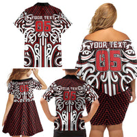 Custom Aotearoa Ngapuhi Family Matching Off Shoulder Short Dress and Hawaiian Shirt Maori Tribal Pattern Mix Poutama LT05 - Polynesian Pride