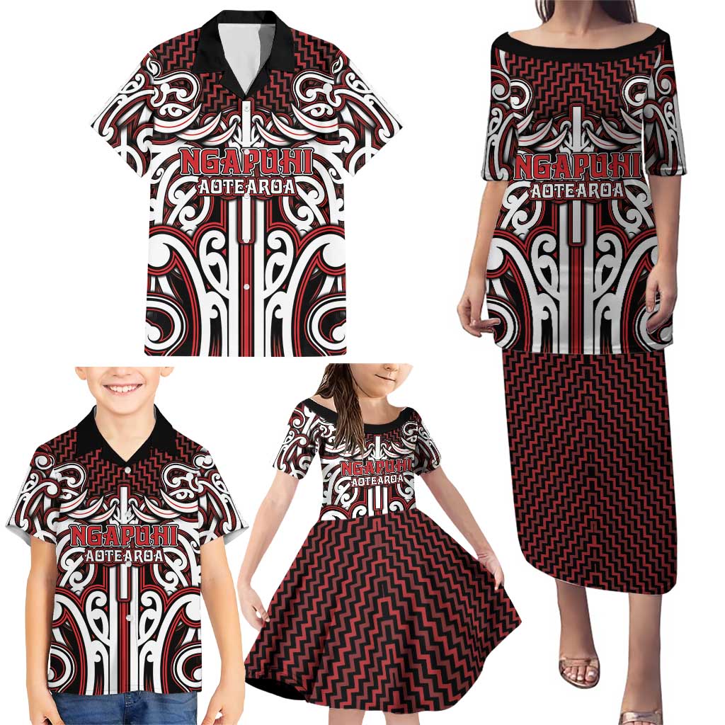 Custom Aotearoa Ngapuhi Family Matching Puletasi and Hawaiian Shirt Maori Tribal Pattern Mix Poutama LT05 - Polynesian Pride
