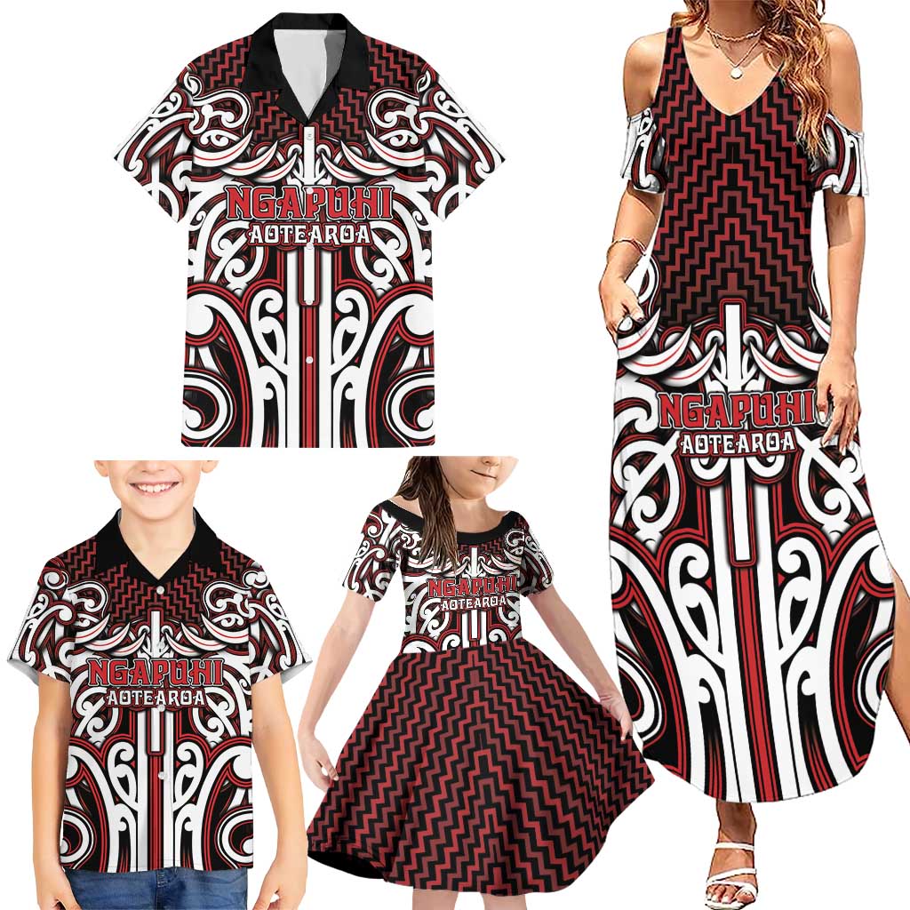 Custom Aotearoa Ngapuhi Family Matching Summer Maxi Dress and Hawaiian Shirt Maori Tribal Pattern Mix Poutama LT05 - Polynesian Pride