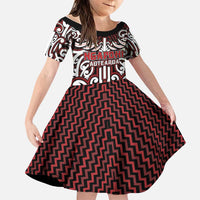 Custom Aotearoa Ngapuhi Family Matching Tank Maxi Dress and Hawaiian Shirt Maori Tribal Pattern Mix Poutama LT05 Daughter's Dress Red - Polynesian Pride