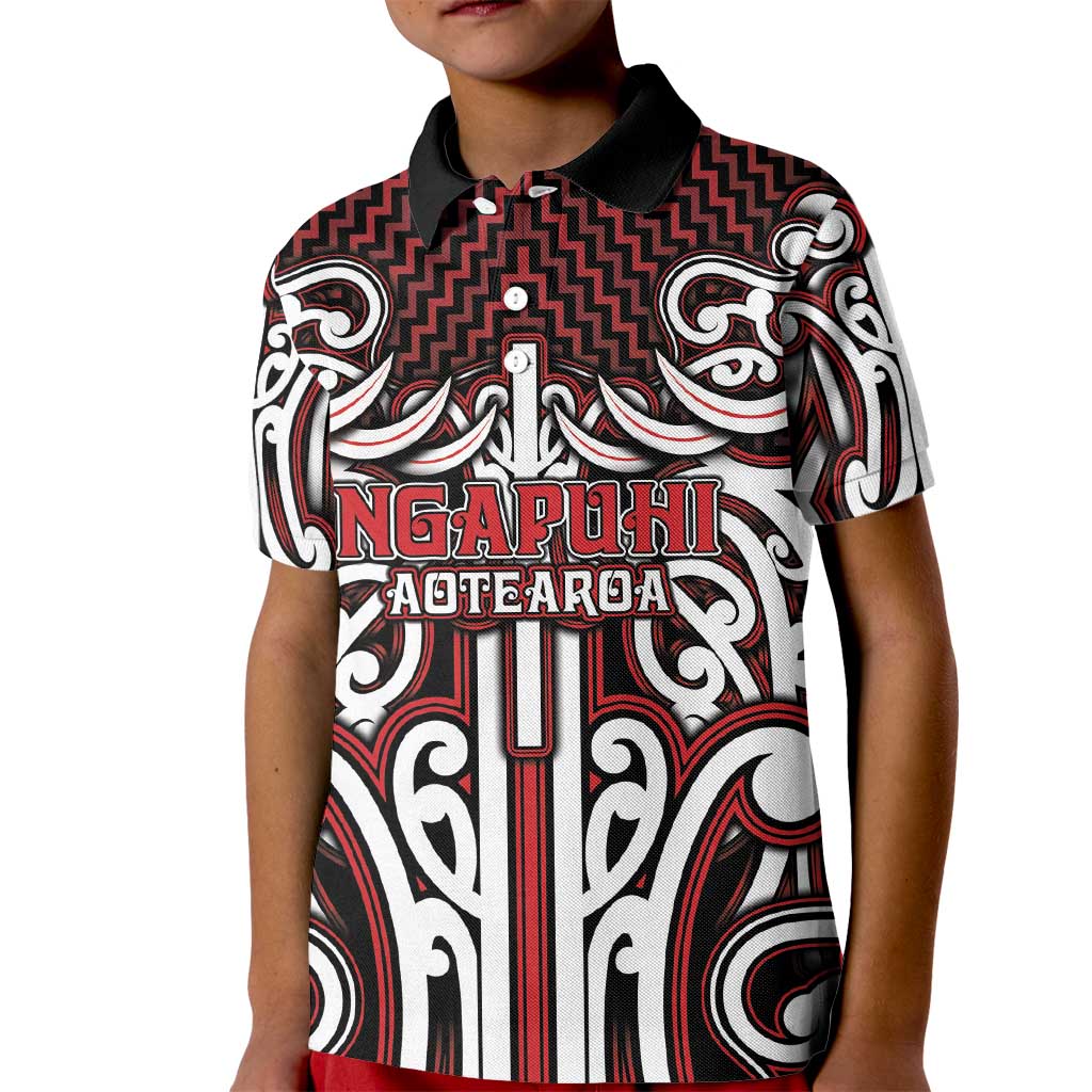 Custom Aotearoa Ngapuhi Kid Polo Shirt Maori Tribal Pattern Mix Poutama LT05 Kid Red - Polynesian Pride