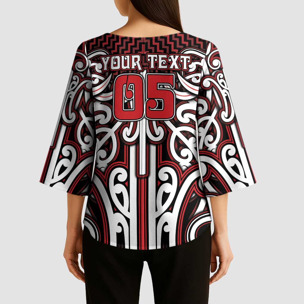 Custom Aotearoa Ngapuhi Kimono Sleeve Blouse Maori Tribal Pattern Mix Poutama
