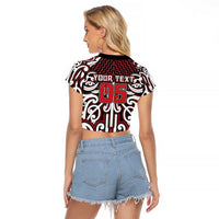 Custom Aotearoa Ngapuhi Raglan Cropped T Shirt Maori Tribal Pattern Mix Poutama