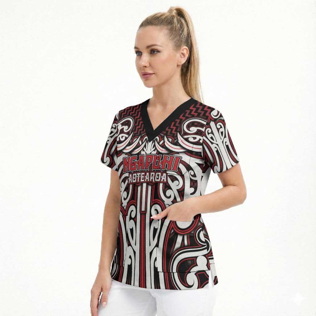 Custom Aotearoa Ngapuhi Scrub Top Maori Tribal Pattern Mix Poutama