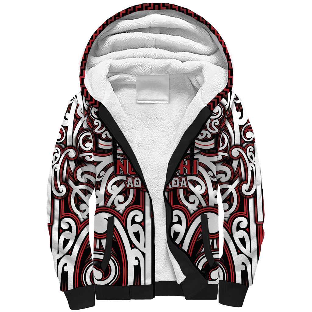 Custom Aotearoa Ngapuhi Sherpa Hoodie Maori Tribal Pattern Mix Poutama LT05 Unisex Red - Polynesian Pride