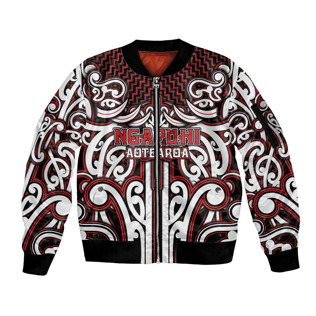 Custom Aotearoa Ngapuhi Sleeve Zip Bomber Jacket Maori Tribal Pattern Mix Poutama