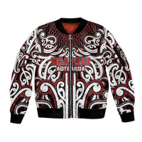 Custom Aotearoa Ngapuhi Sleeve Zip Bomber Jacket Maori Tribal Pattern Mix Poutama