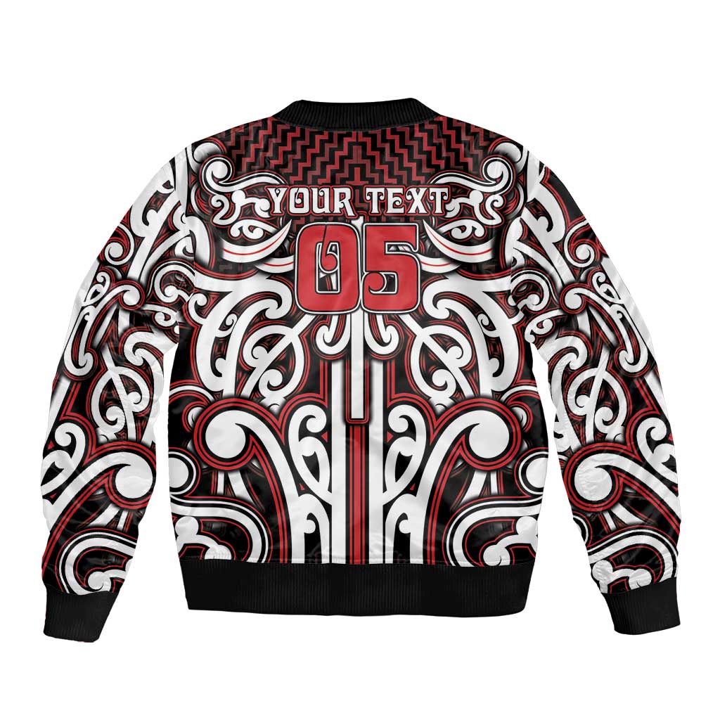 Custom Aotearoa Ngapuhi Sleeve Zip Bomber Jacket Maori Tribal Pattern Mix Poutama