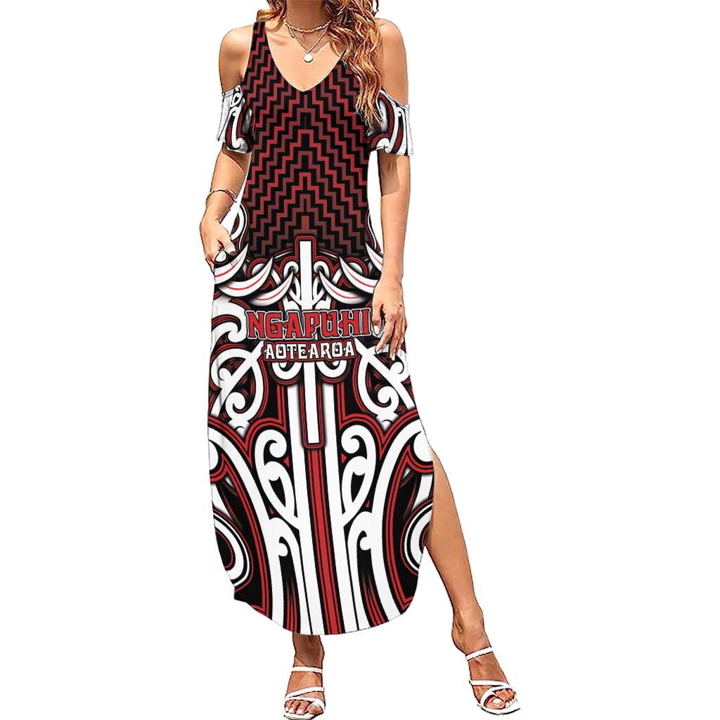 Custom Aotearoa Ngapuhi Summer Maxi Dress Maori Tribal Pattern Mix Poutama