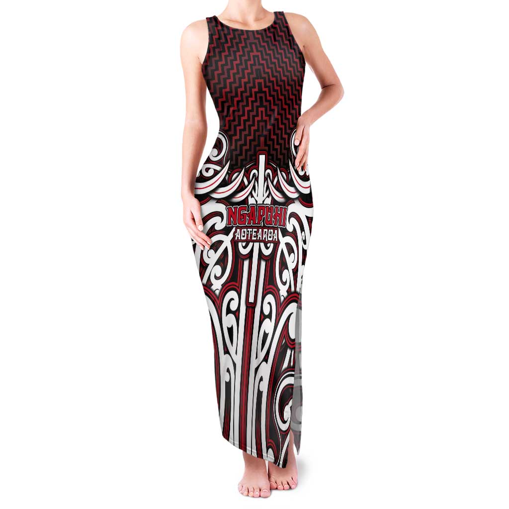 Custom Aotearoa Ngapuhi Tank Maxi Dress Maori Tribal Pattern Mix Poutama LT05 Women Red - Polynesian Pride