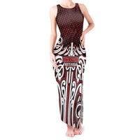 Custom Aotearoa Ngapuhi Tank Maxi Dress Maori Tribal Pattern Mix Poutama LT05 Women Red - Polynesian Pride