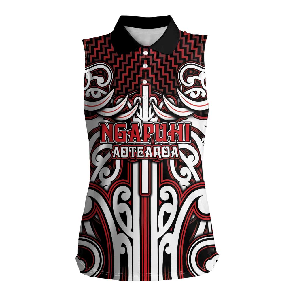Custom Aotearoa Ngapuhi Women Sleeveless Polo Shirt Maori Tribal Pattern Mix Poutama LT05 Female Red - Polynesian Pride