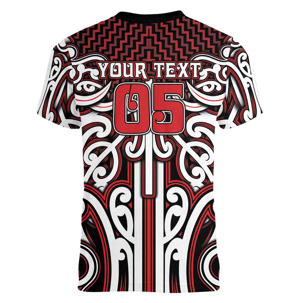 Custom Aotearoa Ngapuhi Women V-Neck T-Shirt Maori Tribal Pattern Mix Poutama LT05 - Polynesian Pride