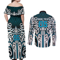 Custom Aotearoa Ngati Porou Couples Matching Off Shoulder Maxi Dress and Long Sleeve Button Shirt Maori Tribal Pattern Mix Poutama LT05 - Polynesian Pride