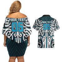 Custom Aotearoa Ngati Porou Couples Matching Off Shoulder Short Dress and Hawaiian Shirt Maori Tribal Pattern Mix Poutama LT05 - Polynesian Pride