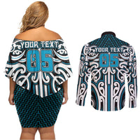 Custom Aotearoa Ngati Porou Couples Matching Off Shoulder Short Dress and Long Sleeve Button Shirt Maori Tribal Pattern Mix Poutama LT05 - Polynesian Pride