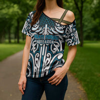 Custom Aotearoa Ngati Porou Cross Shoulder Shirt Maori Tribal Pattern Mix Poutama LT05 - Polynesian Pride