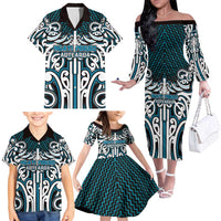 Custom Aotearoa Ngati Porou Family Matching Off The Shoulder Long Sleeve Dress and Hawaiian Shirt Maori Tribal Pattern Mix Poutama LT05 - Polynesian Pride