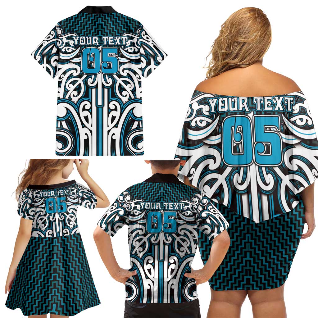 Custom Aotearoa Ngati Porou Family Matching Off Shoulder Short Dress and Hawaiian Shirt Maori Tribal Pattern Mix Poutama LT05 - Polynesian Pride