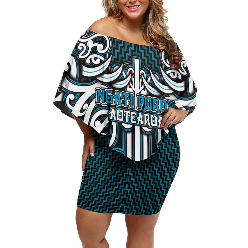 Custom Aotearoa Ngati Porou Family Matching Off Shoulder Short Dress and Hawaiian Shirt Maori Tribal Pattern Mix Poutama LT05 Mom's Dress Blue - Polynesian Pride
