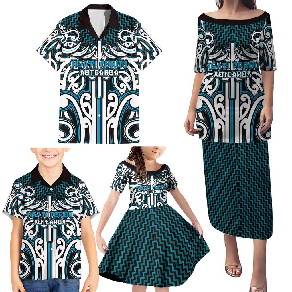Custom Aotearoa Ngati Porou Family Matching Puletasi and Hawaiian Shirt Maori Tribal Pattern Mix Poutama LT05 - Polynesian Pride
