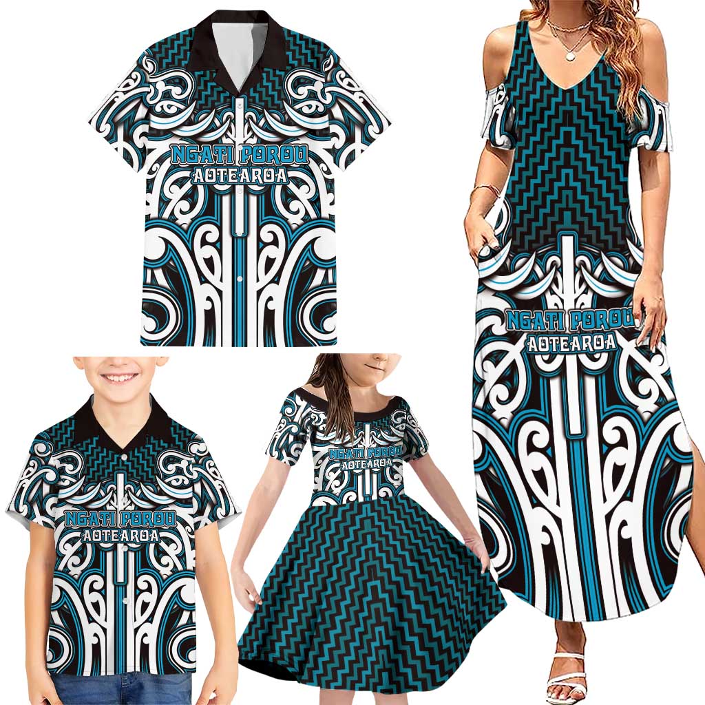 Custom Aotearoa Ngati Porou Family Matching Summer Maxi Dress and Hawaiian Shirt Maori Tribal Pattern Mix Poutama LT05 - Polynesian Pride