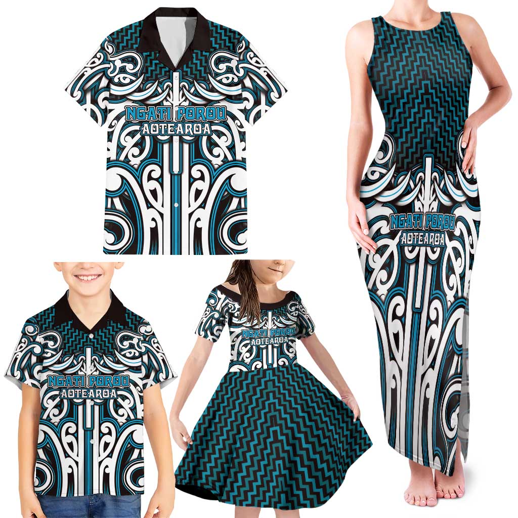 Custom Aotearoa Ngati Porou Family Matching Tank Maxi Dress and Hawaiian Shirt Maori Tribal Pattern Mix Poutama